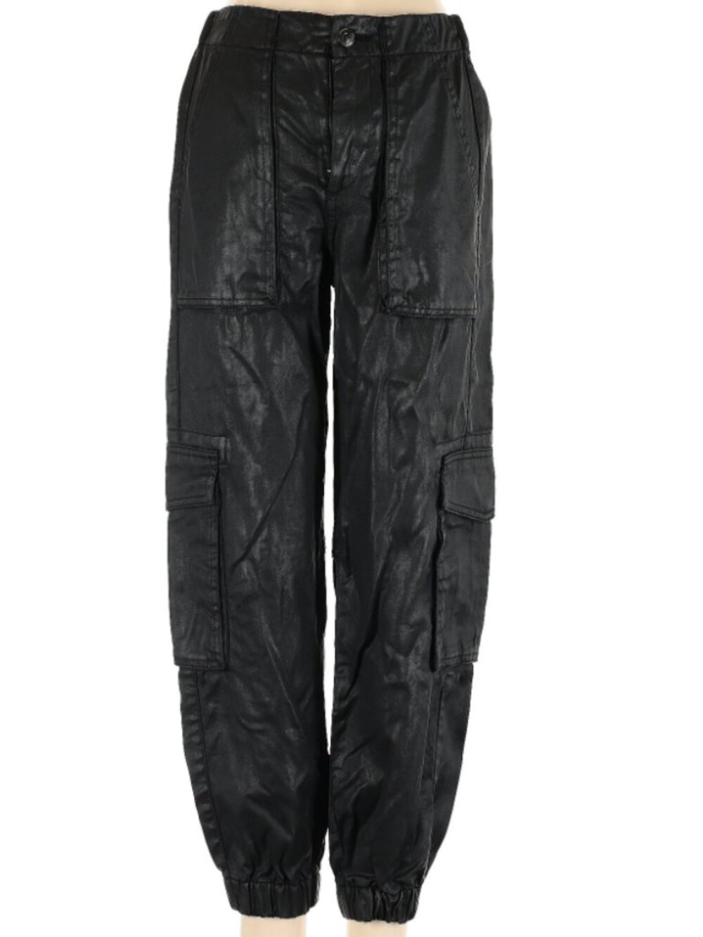 All Saints Solid Black 100% Lyocell Cargo Pants Frieda Coated Trouser 4/28